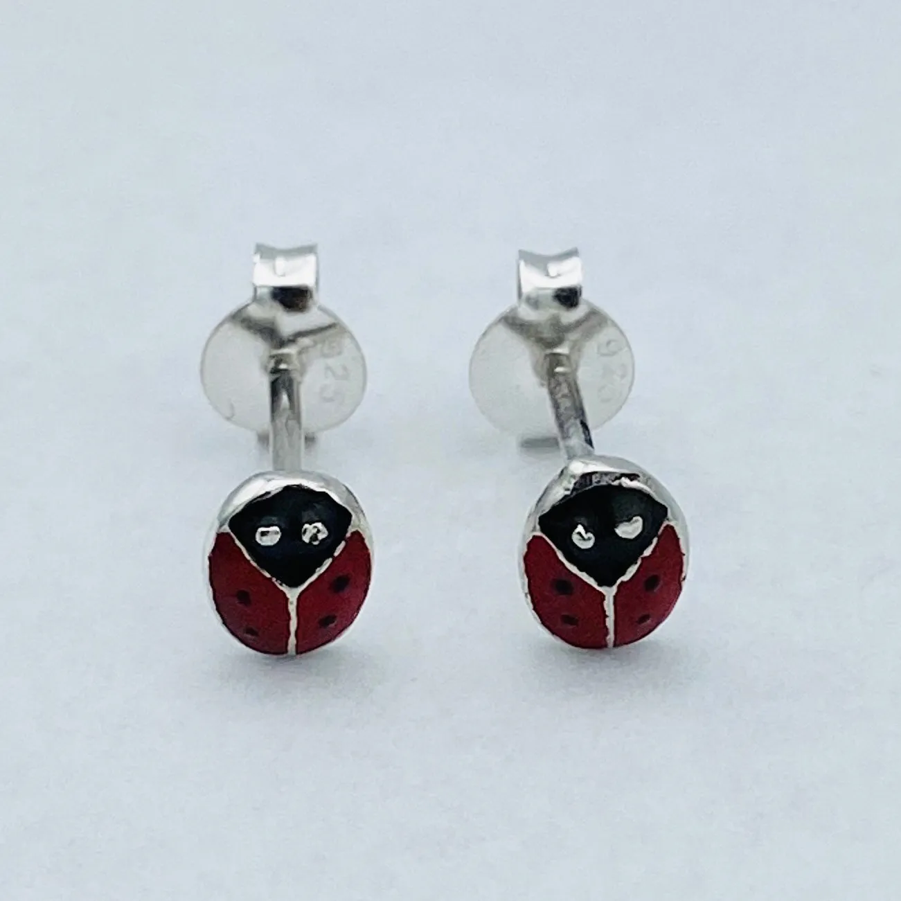 Sterling Silver Ladybug Earrings with Red and Black Enamel, Silver Earrings, Stud Earrings, Lovebug Earrings