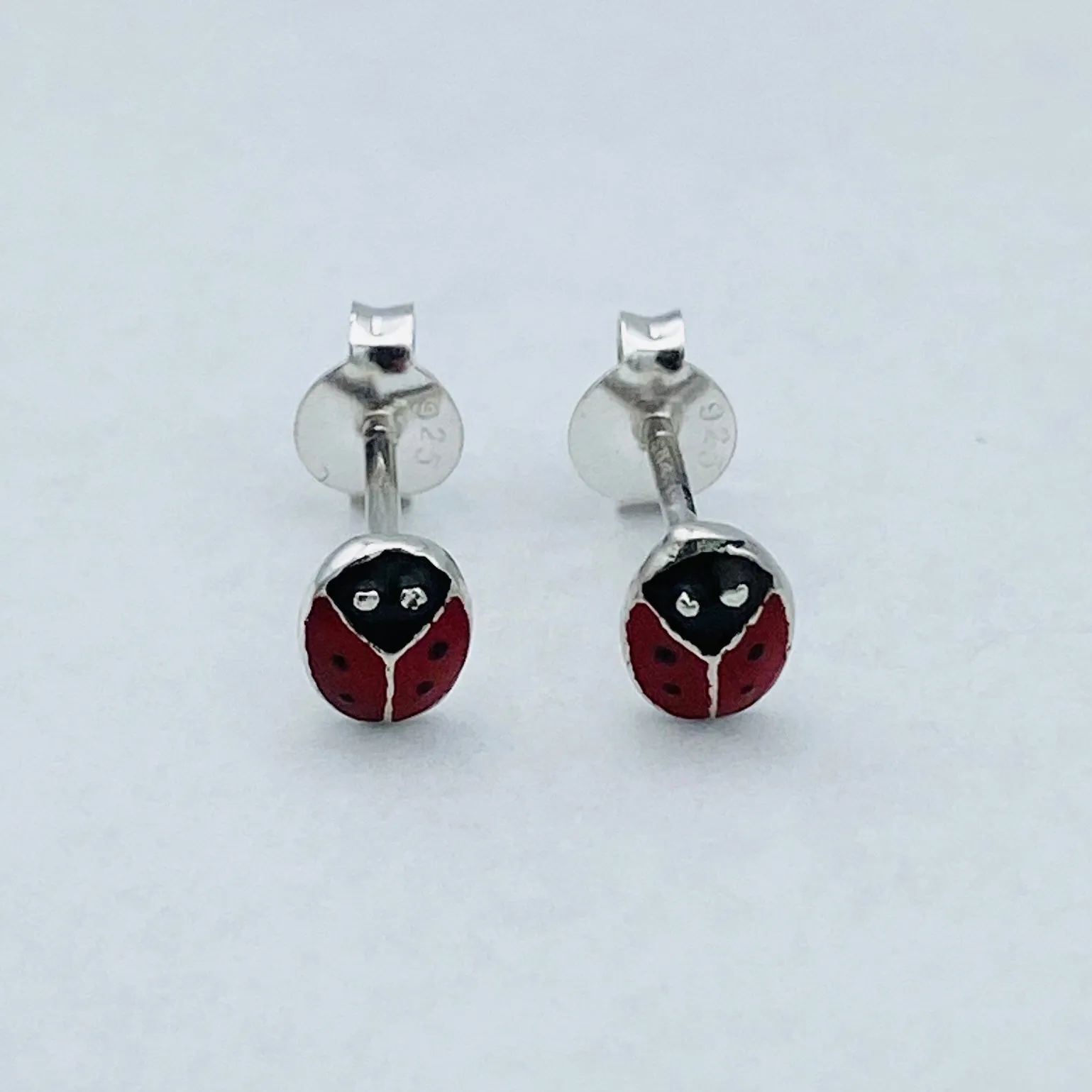 Sterling Silver Ladybug Earrings with Red and Black Enamel, Silver Earrings, Stud Earrings, Lovebug Earrings