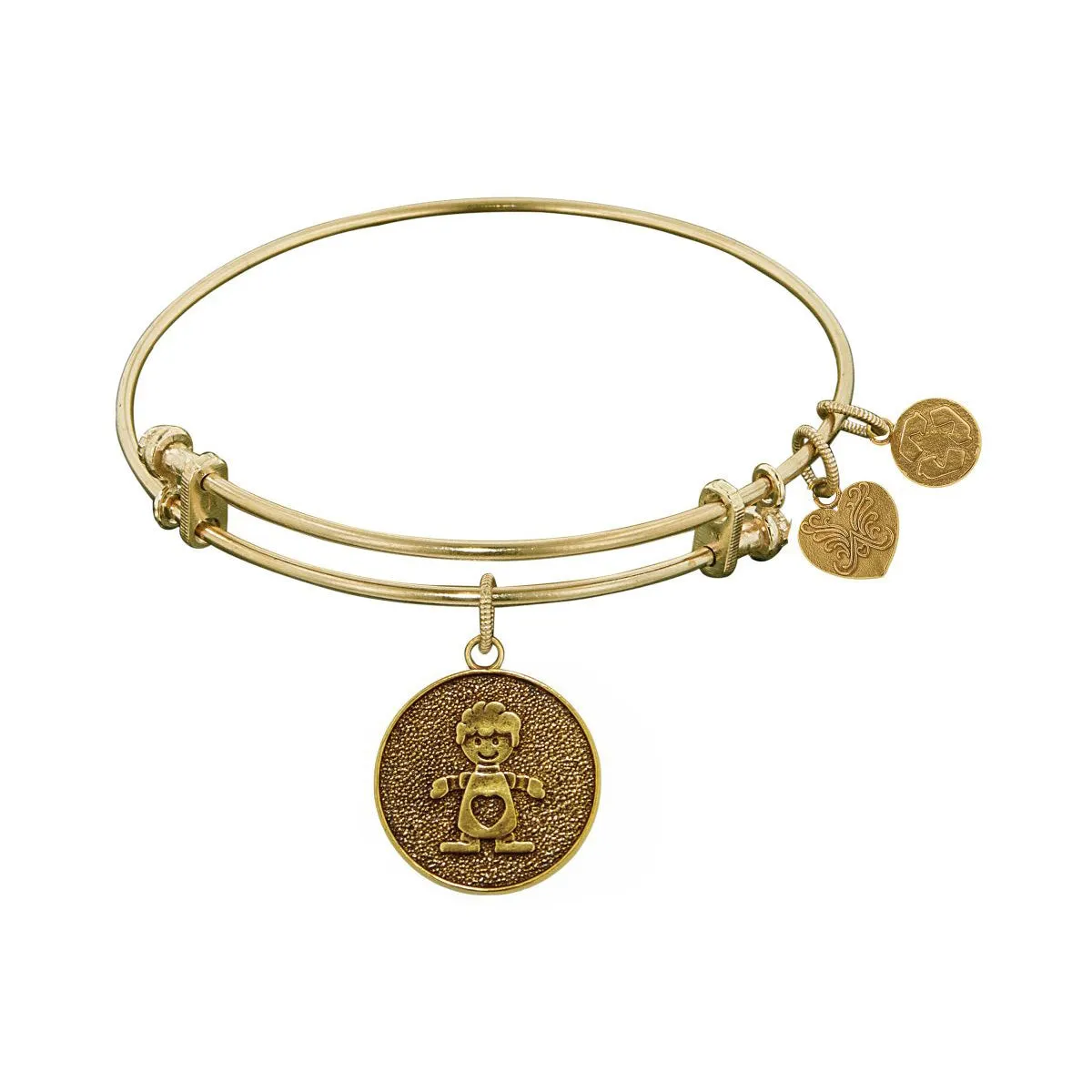 Stipple Finish Brass Boy Angelica  Bangle Bracelet, 7.25"