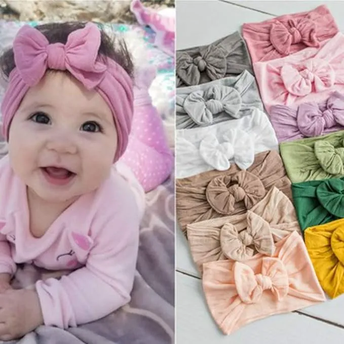 Stretchy Soft Knot Headbands with Bows for Baby Girls - Newborn to Toddler Hair Accessories