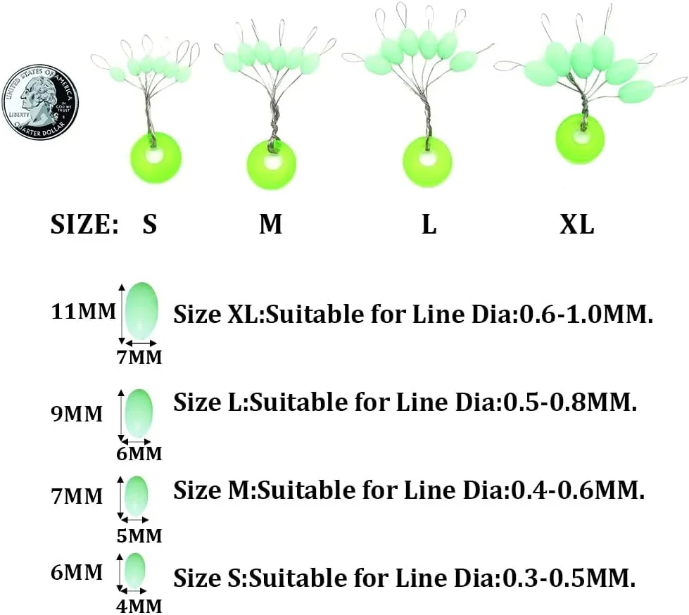 Super Big Fishing Stops Soft Silicone Luminous Glow Fishing Bobber Stopper,6 in 1 Beads Float Sinker Stops