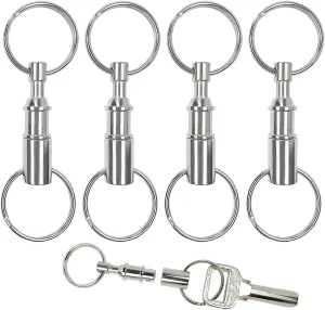 Tenalleys 4 Pack Quick Release Keychain Detachable Pull Apart Keychain Dual Pull Apart Key Chain(Silver)