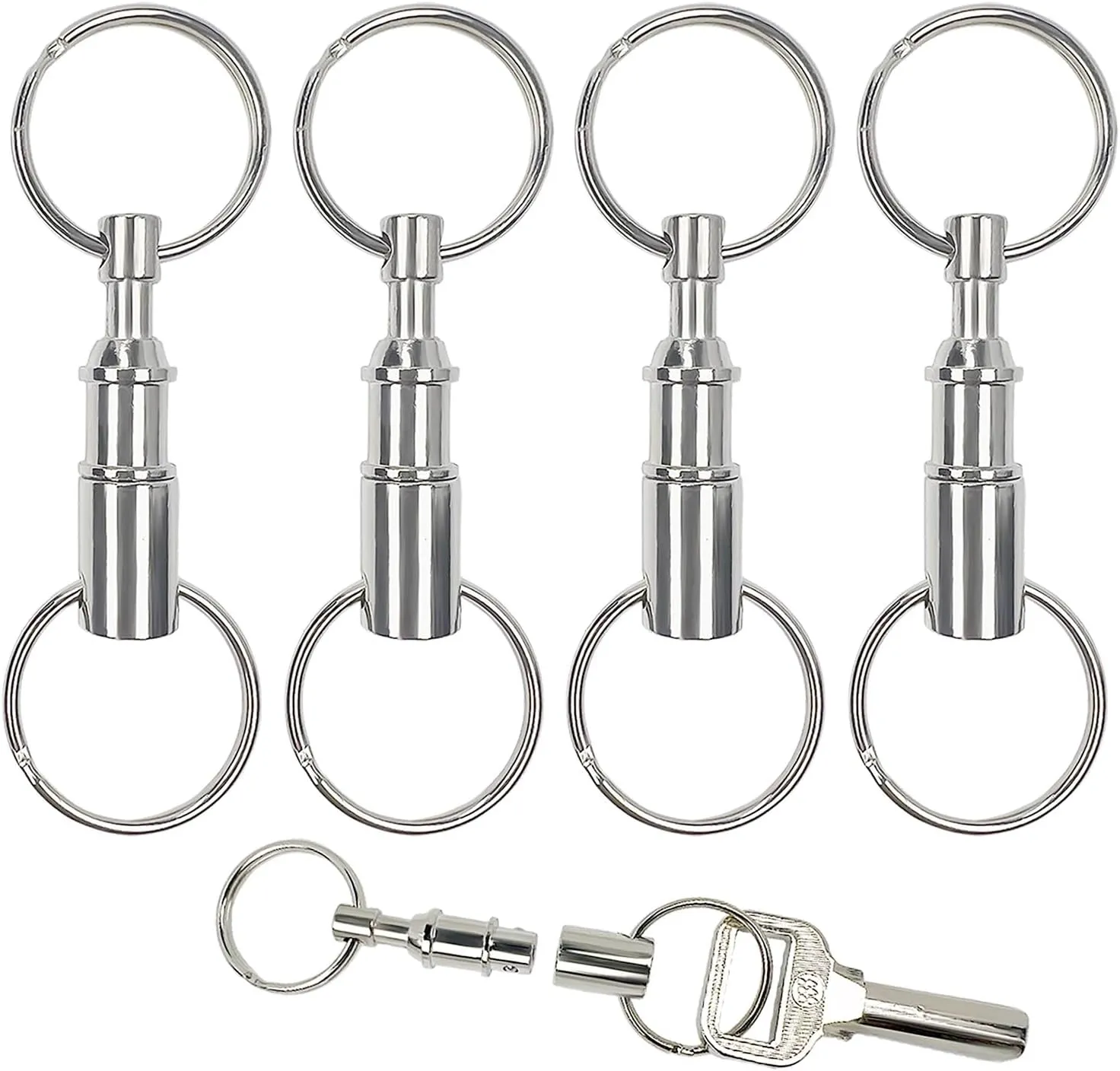 Tenalleys 4 Pack Quick Release Keychain Detachable Pull Apart Keychain Dual Pull Apart Key Chain(Silver)