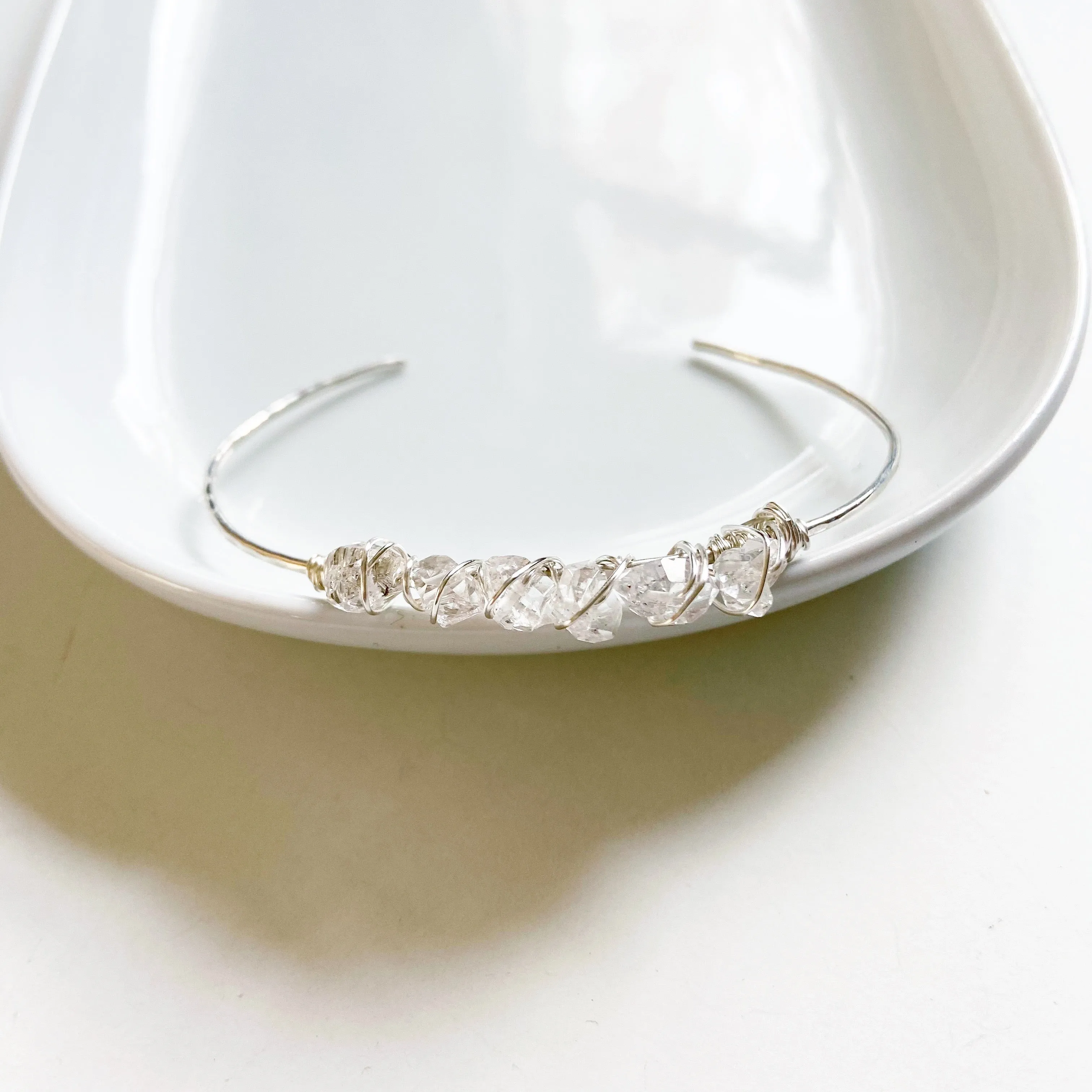 The Queen - Herkimer Diamond Sterling Silver or Gold Filled Adjustable Bangle