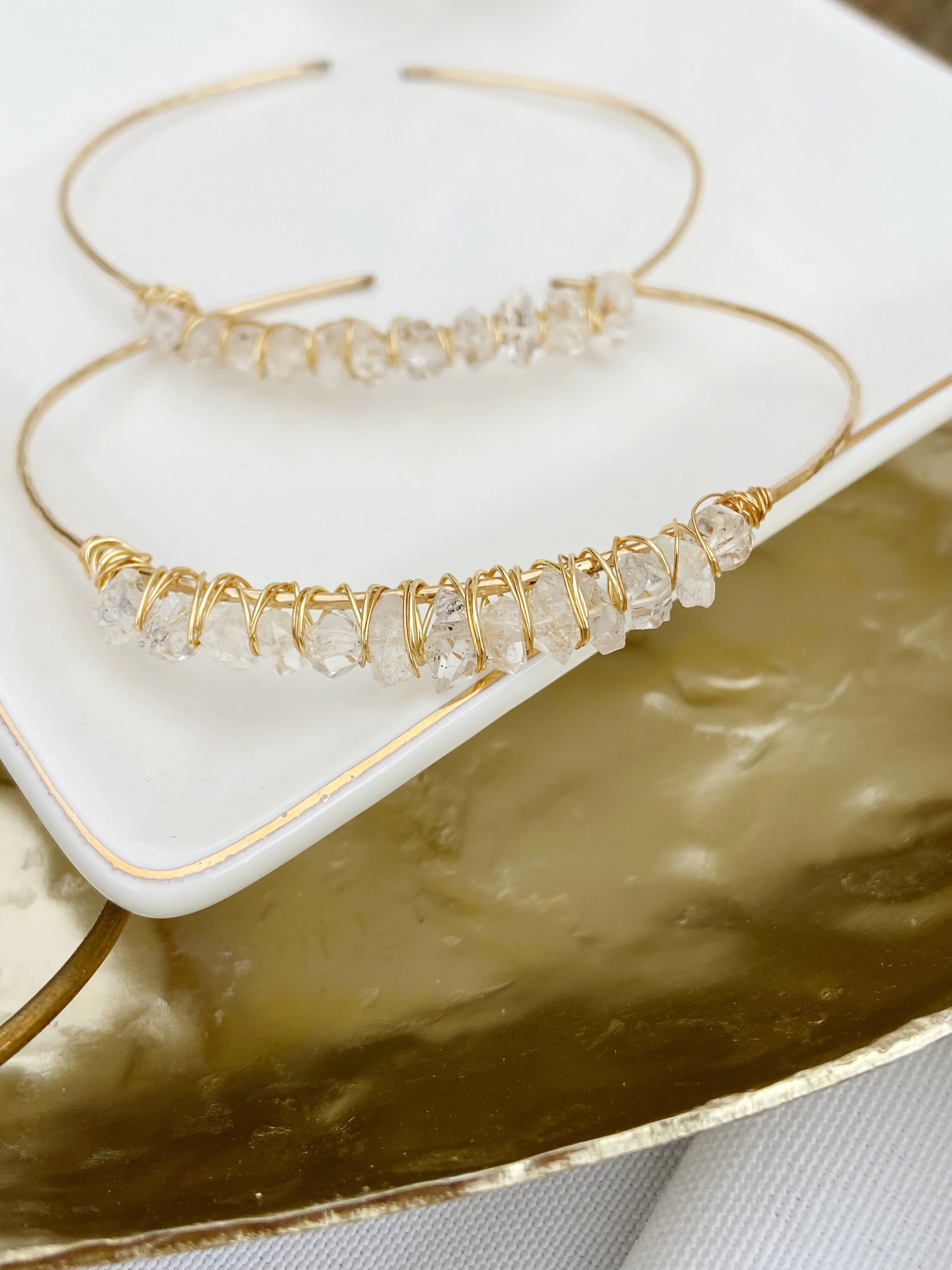 The Queen - Herkimer Diamond Sterling Silver or Gold Filled Adjustable Bangle