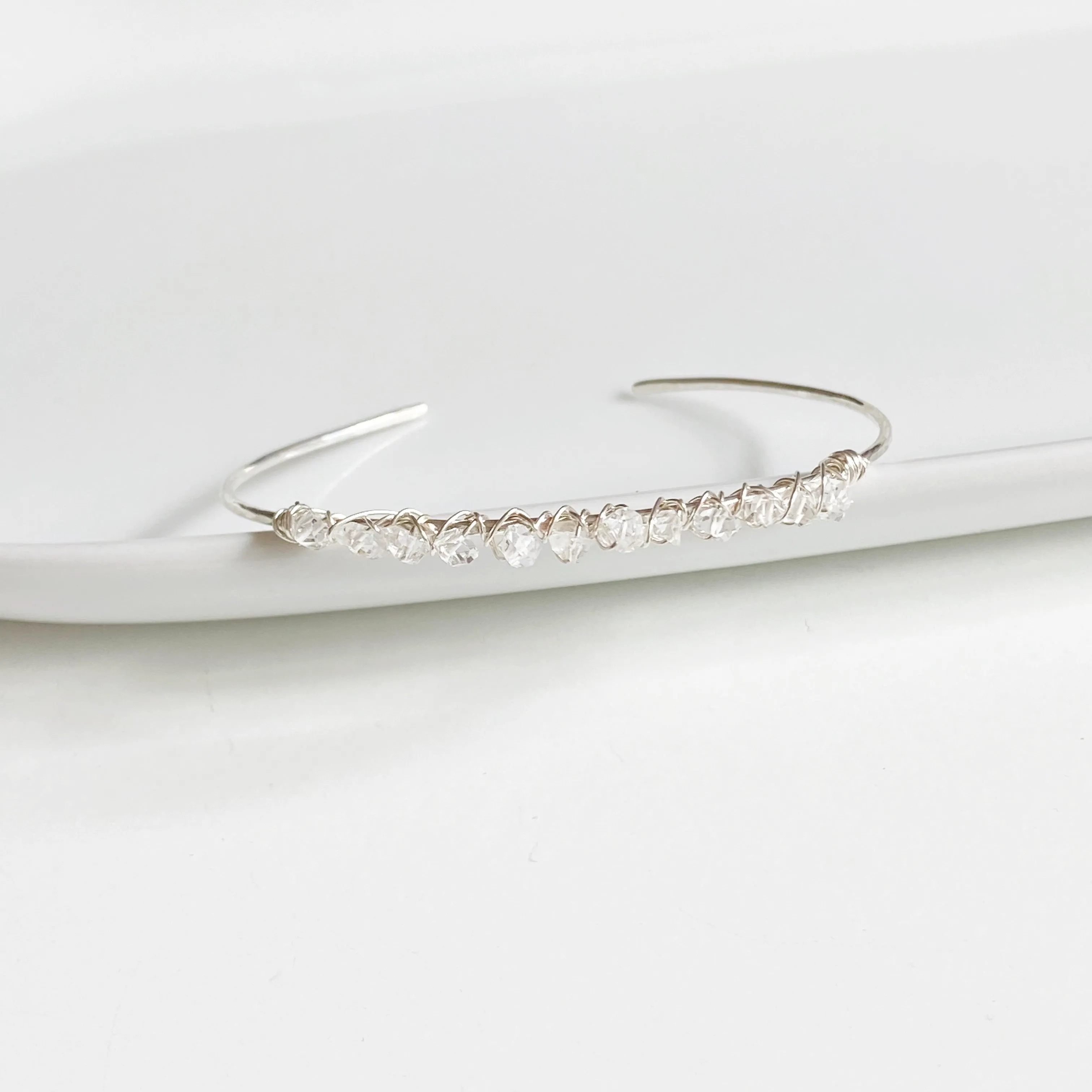 The Queen - Herkimer Diamond Sterling Silver or Gold Filled Adjustable Bangle