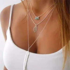 Turquoise Leaf Feather Multi Layer Necklace | CozyCouture®