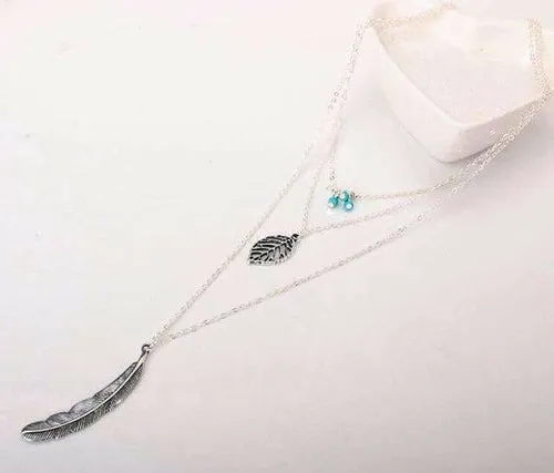 Turquoise Leaf Feather Multi Layer Necklace | CozyCouture®