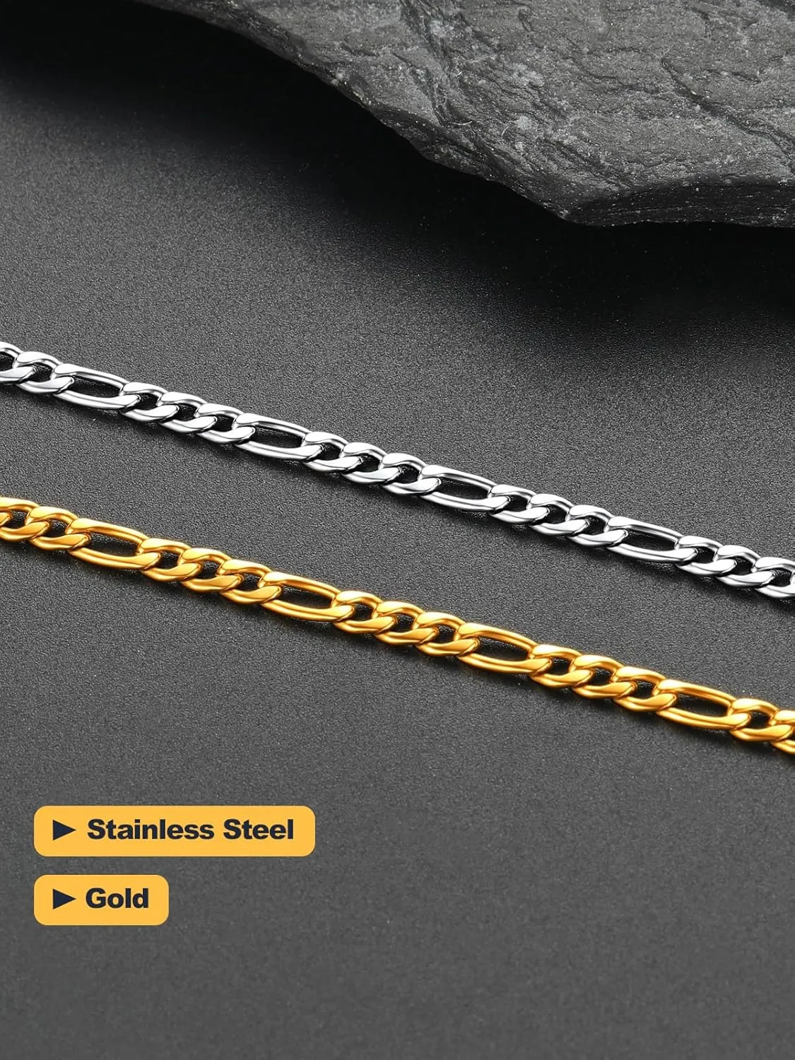 U7 Figaro Chain, Twisted Rope Chain, Men Stainless Steel Necklace,3mm,5mm,6mm,9mm 18K Gold Plated Chains Necklaces for Men Women 16"-30"