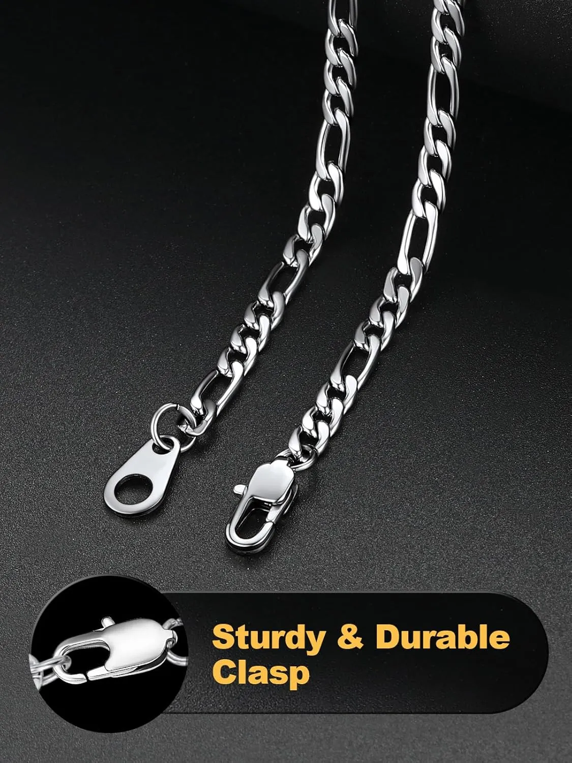 U7 Figaro Chain, Twisted Rope Chain, Men Stainless Steel Necklace,3mm,5mm,6mm,9mm 18K Gold Plated Chains Necklaces for Men Women 16"-30"