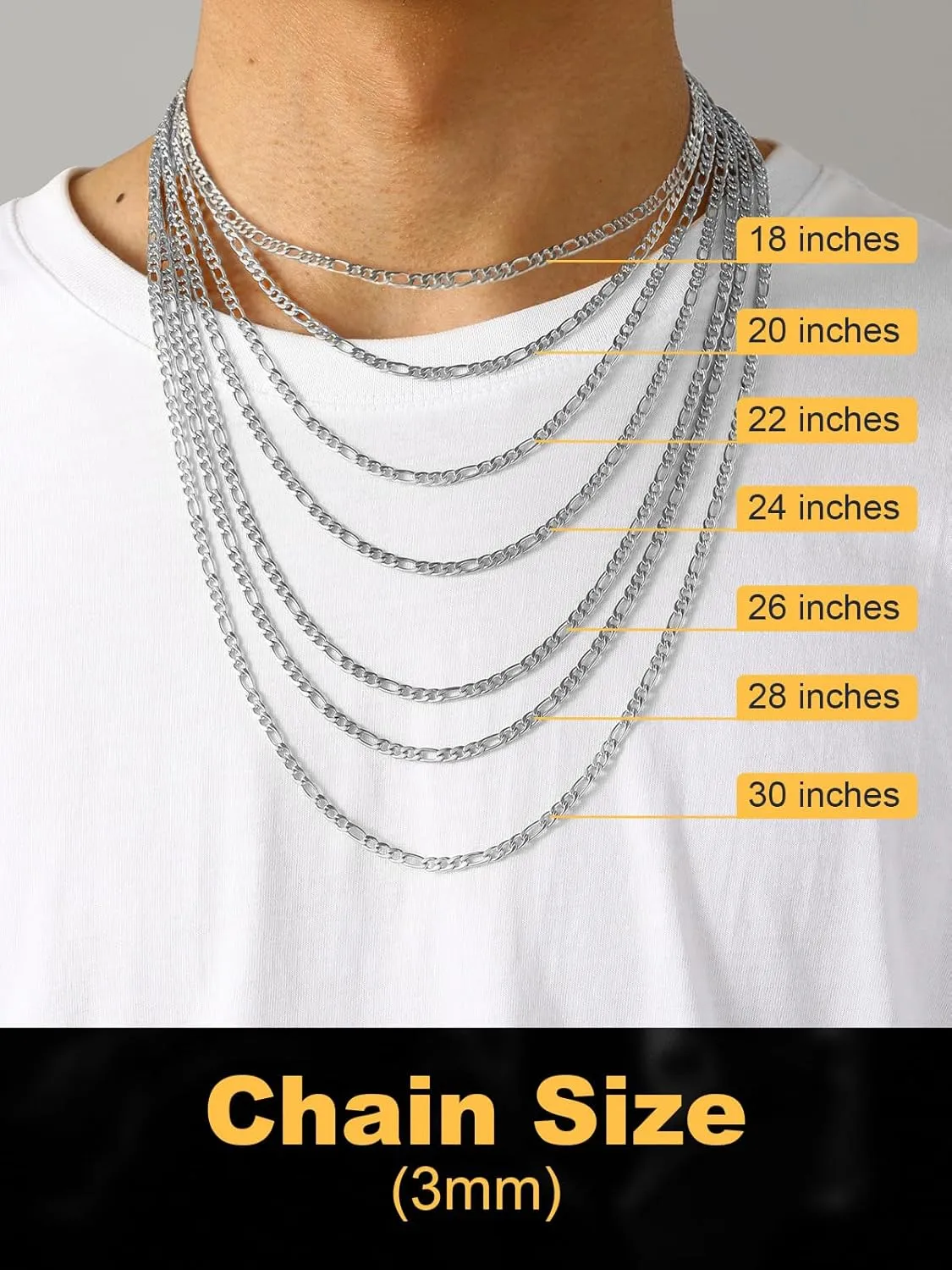 U7 Figaro Chain, Twisted Rope Chain, Men Stainless Steel Necklace,3mm,5mm,6mm,9mm 18K Gold Plated Chains Necklaces for Men Women 16"-30"