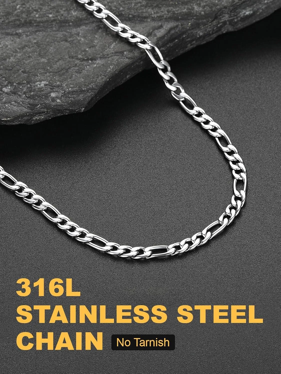 U7 Figaro Chain, Twisted Rope Chain, Men Stainless Steel Necklace,3mm,5mm,6mm,9mm 18K Gold Plated Chains Necklaces for Men Women 16"-30"