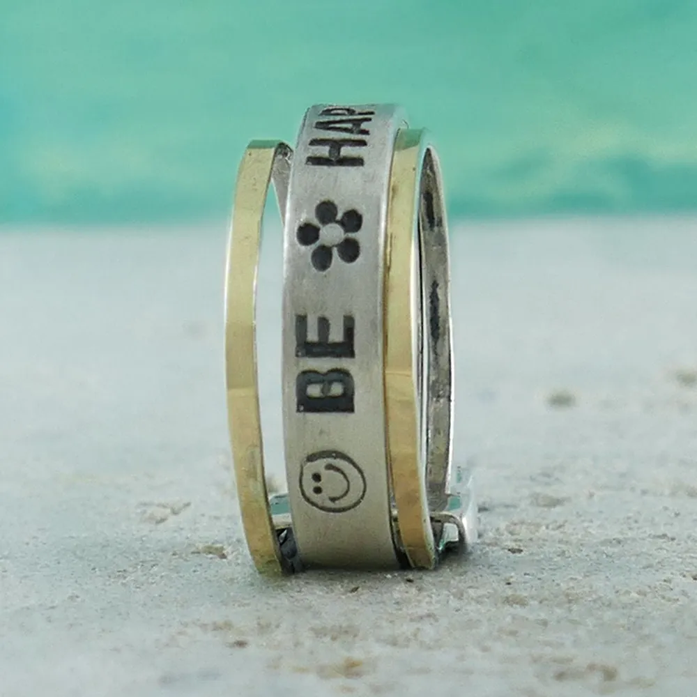 Unique Two Tone Solid 9 karat Yellow Gold And 925 Sterling Silver Stackable Ring