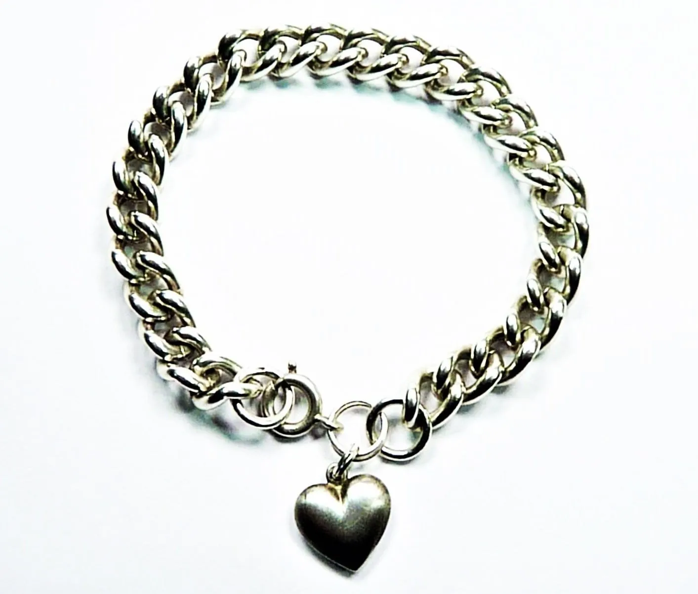 Vintage Fully Hallmarked Sterling Silver Chunky Curb Bracelet With Heart Charm 1977