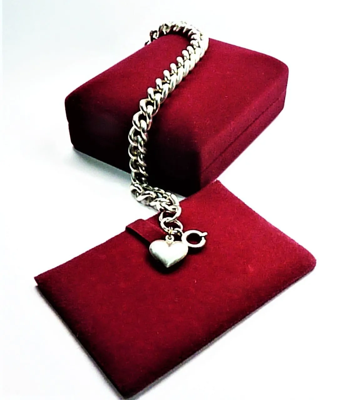 Vintage Fully Hallmarked Sterling Silver Chunky Curb Bracelet With Heart Charm 1977
