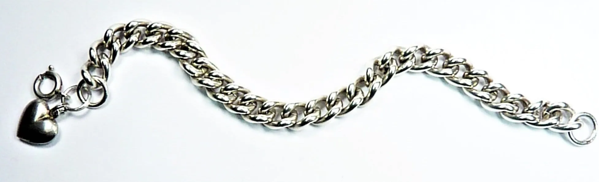 Vintage Fully Hallmarked Sterling Silver Chunky Curb Bracelet With Heart Charm 1977