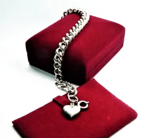 Vintage Fully Hallmarked Sterling Silver Chunky Curb Bracelet With Heart Charm 1977