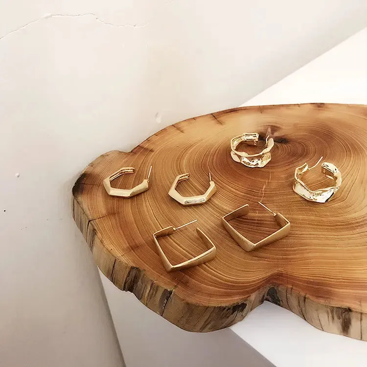 Women Circle Hoop Golden Metal Earrings