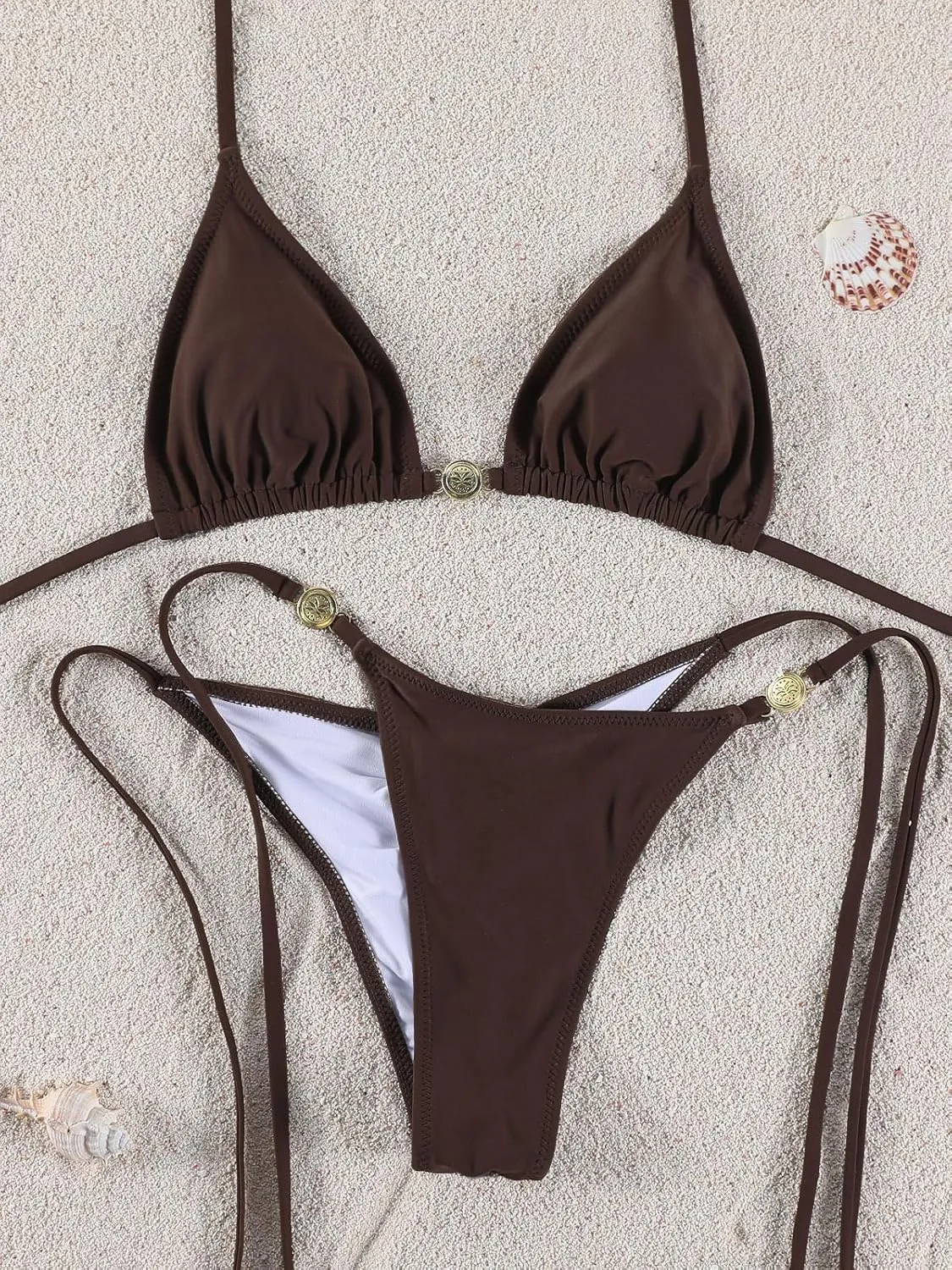 Women Thong Bikini Sets String Halter Two Piece Sexy Swimsuit Cheeky Solid Color Bathing Suit