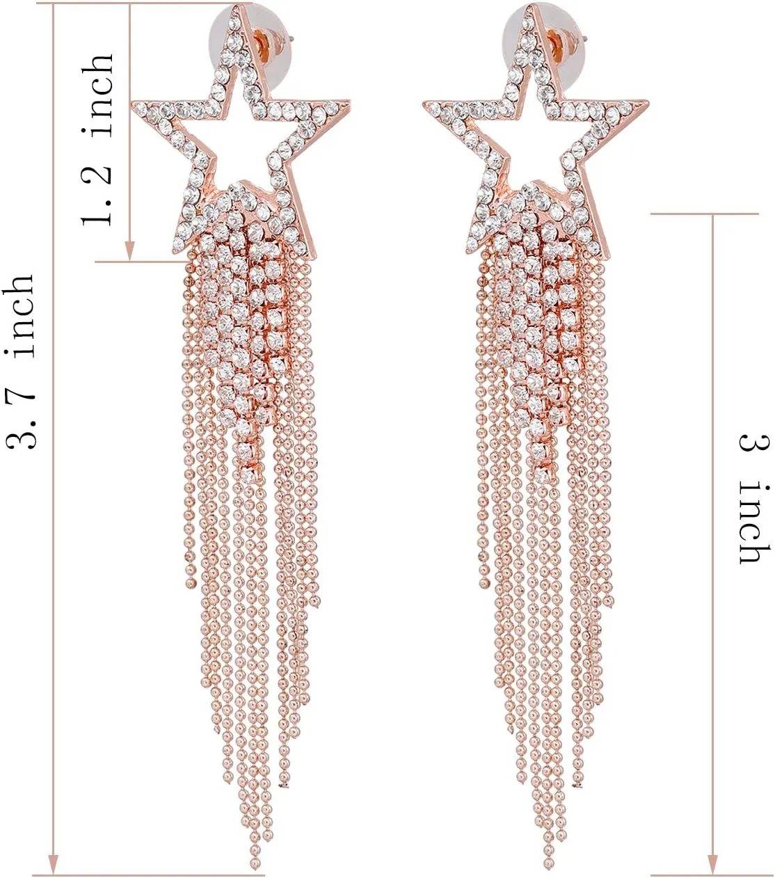 Womens Tassel Earrings Star Ear Stud Pave Crystal Dangle Earrings Boho Waterfall Beaded Fringe Drop Earring