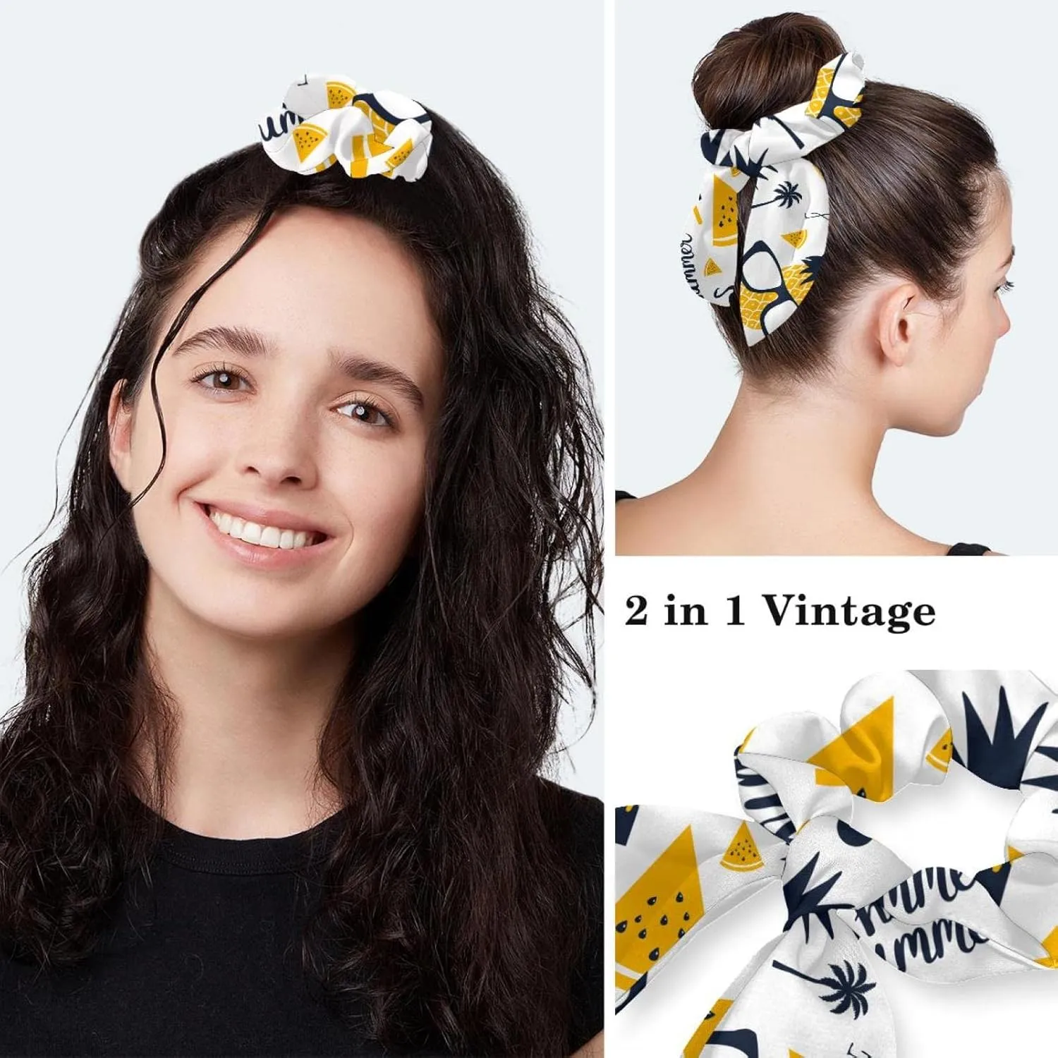 Women's Working Caps Bouffant Surgical Cap with Bow Scrunchies Little Daisy Art Paint Ponytail Holder Tie Back Scrub Hat