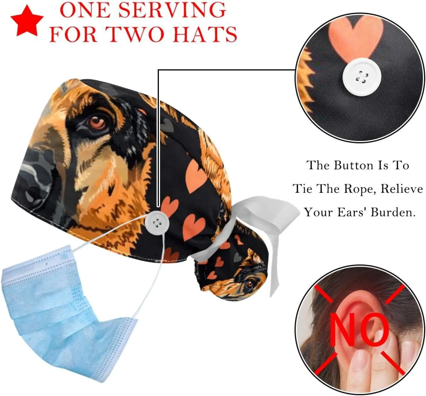 Women's Working Caps Bouffant Surgical Cap with Bow Scrunchies Pink Strawberry Pattern Ponytail Holder Tie Back Scrub Hat