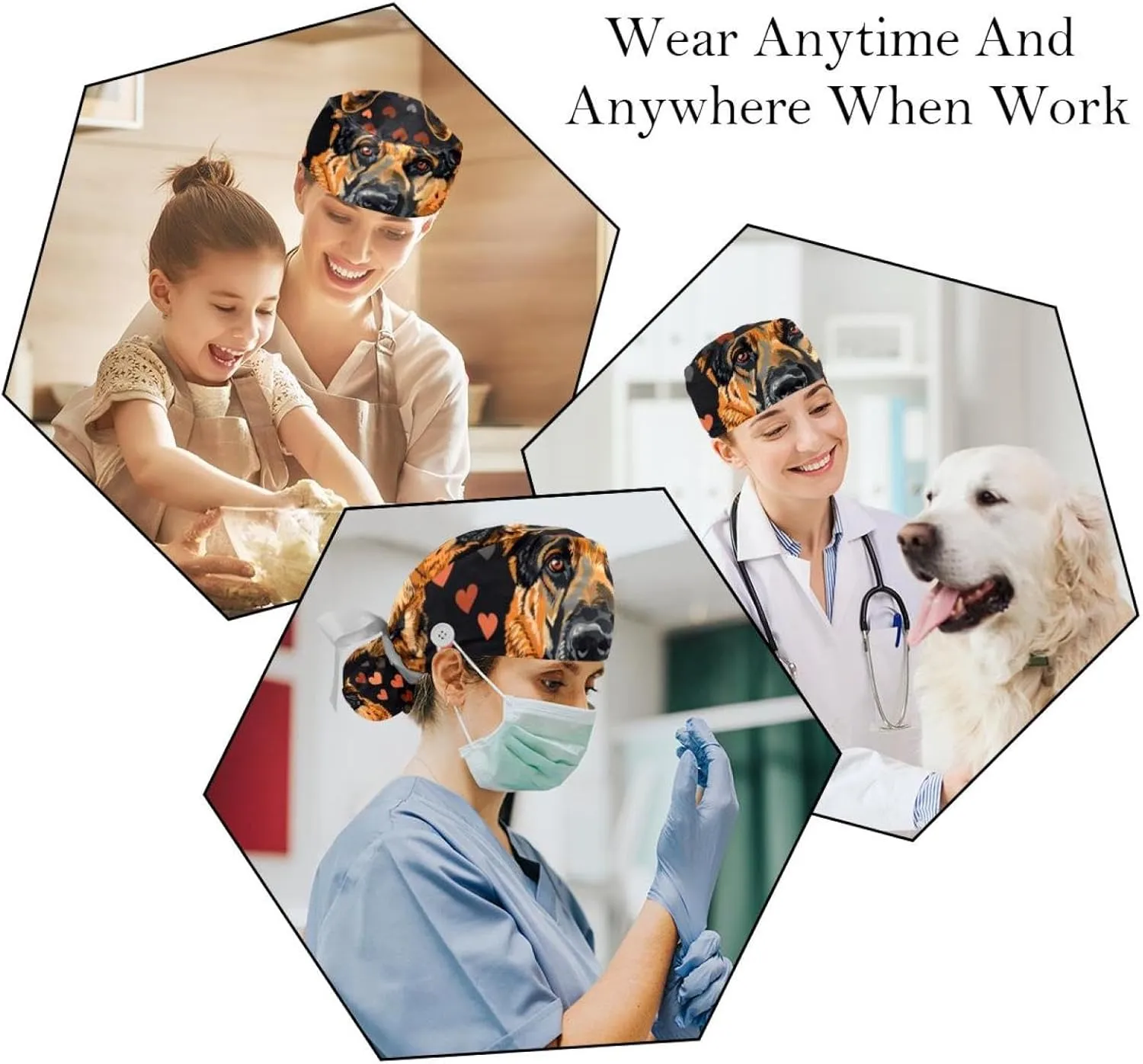 Women's Working Caps Bouffant Surgical Cap with Bow Scrunchies Pink Strawberry Pattern Ponytail Holder Tie Back Scrub Hat