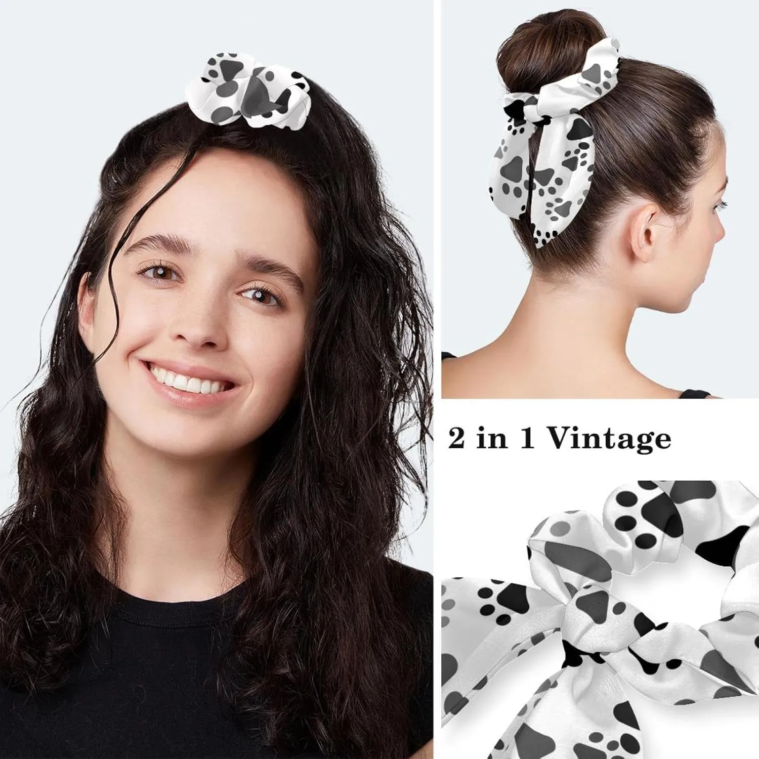 Women's Working Caps with Bow Scrunchies Cute Dog Paws Pattern Lace-Up Hat Unisex Hair Covers One Size