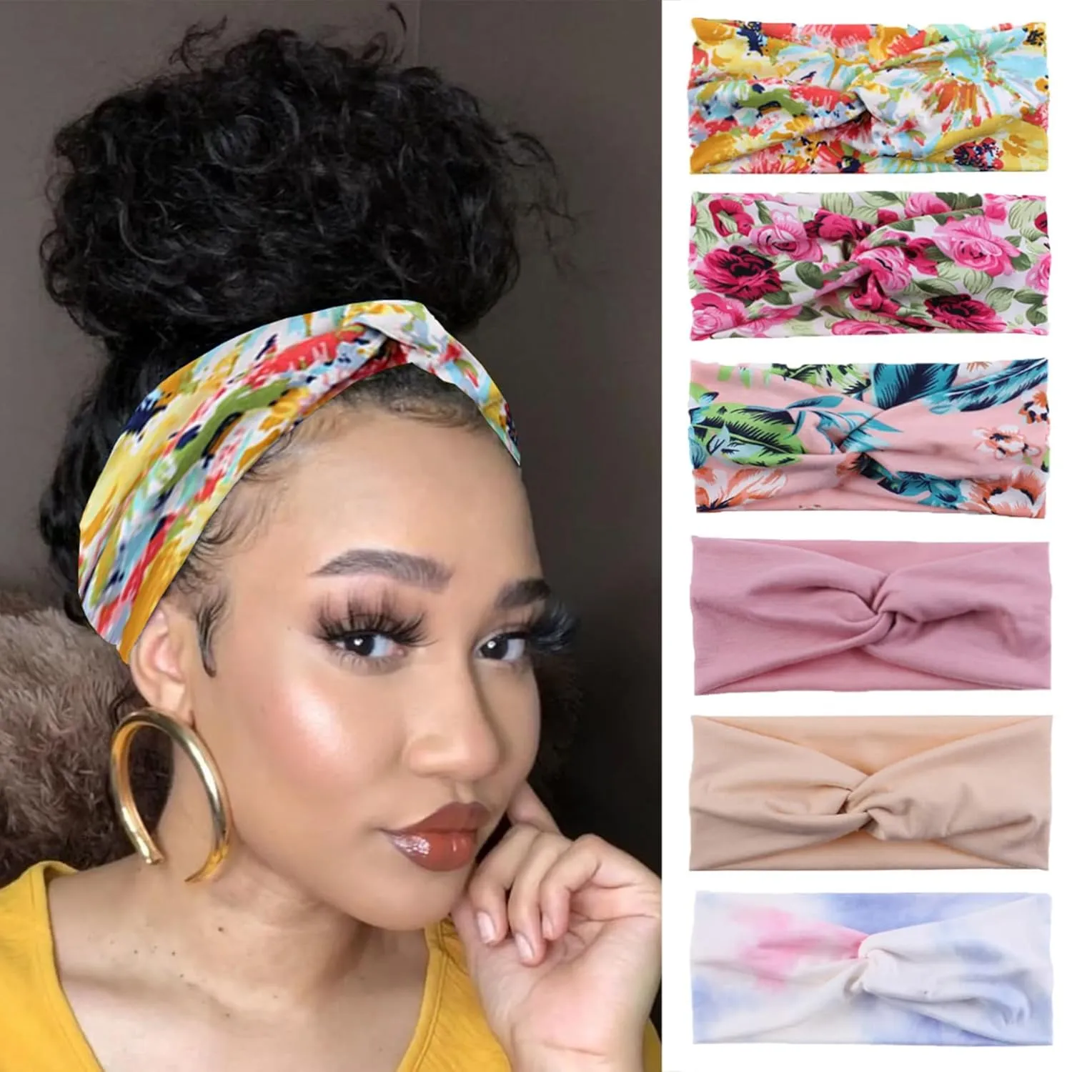 XTREND 6 Pcs Women's Headbands Twisted Cross Elastic Head Bands Yoga Workout Headband Non-Slip Sweat Soft Headbands Solid Color Simple Versatile Hair Accessory Hairbands