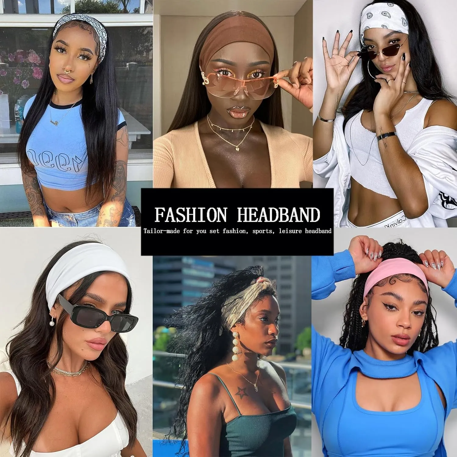 XTREND 6 Pcs Women's Headbands Twisted Cross Elastic Head Bands Yoga Workout Headband Non-Slip Sweat Soft Headbands Solid Color Simple Versatile Hair Accessory Hairbands