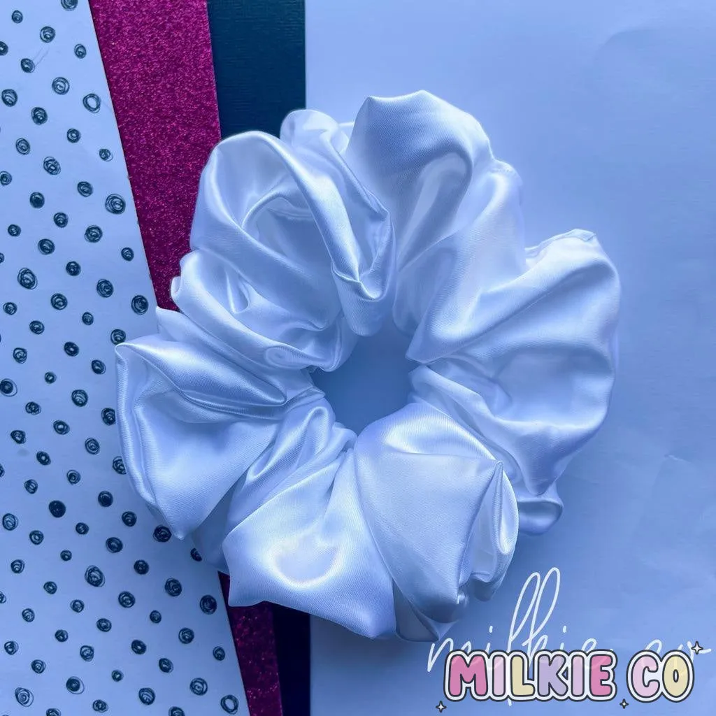 XXL White Satin Scrunchie