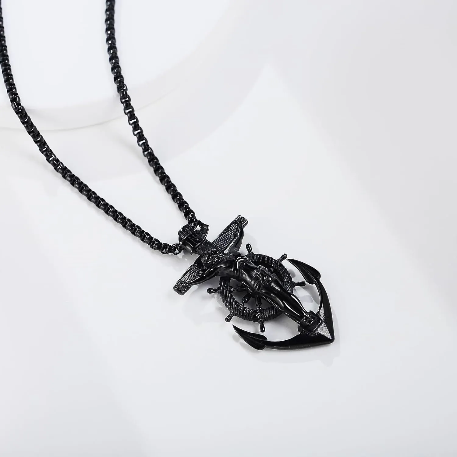 YAMI Mens Necklace, Anchor Pendant for Men Boys, 18K Gold Plated 316L Stainless Steel Jewelry Gifts for Father's Day