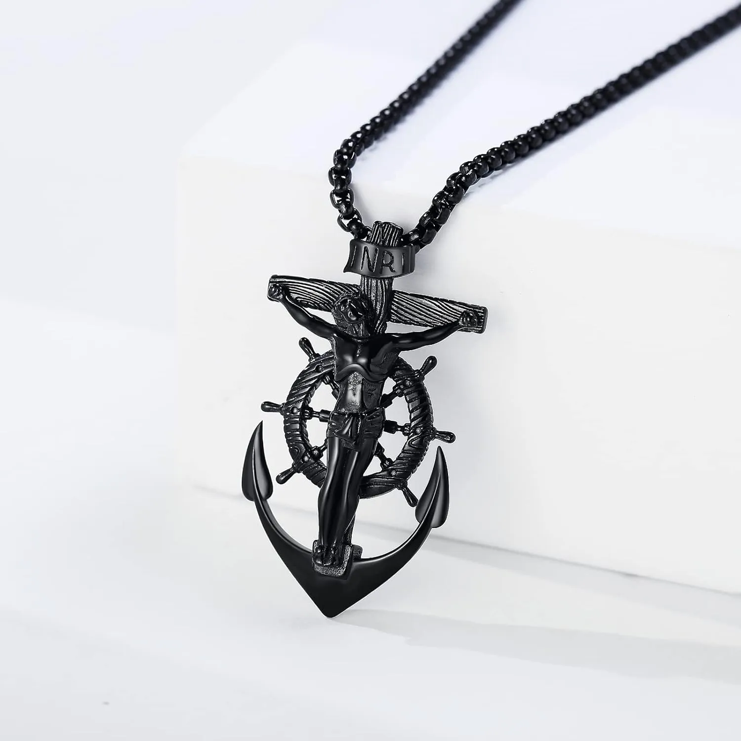 YAMI Mens Necklace, Anchor Pendant for Men Boys, 18K Gold Plated 316L Stainless Steel Jewelry Gifts for Father's Day