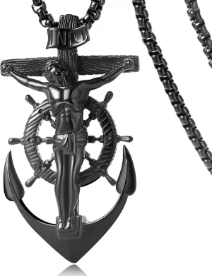 YAMI Mens Necklace, Anchor Pendant for Men Boys, 18K Gold Plated 316L Stainless Steel Jewelry Gifts for Father's Day